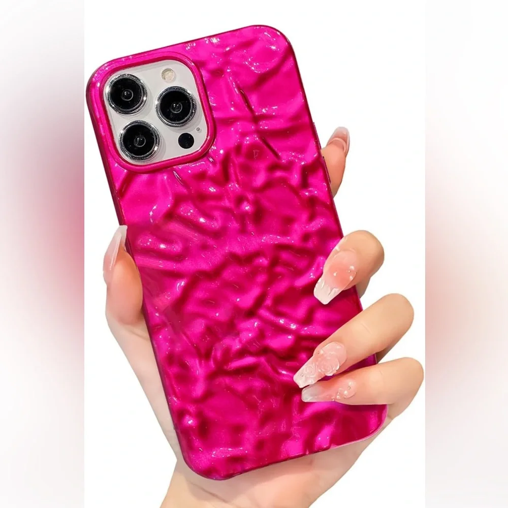 5for$10 Hot Pink iPhone 13 Pro Max Phone Case Cute 3D Tin Foil Luxury Phone Case